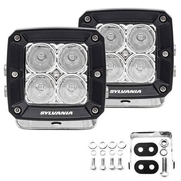 ULCUBE3INSP2.BX2 – SYLVANIA Driving/ Fog Light, LED Bulb 4 OSRAM Clear LEDs 3.15 Inch Square 1.4 AMP At 12 Volt DC Sp...